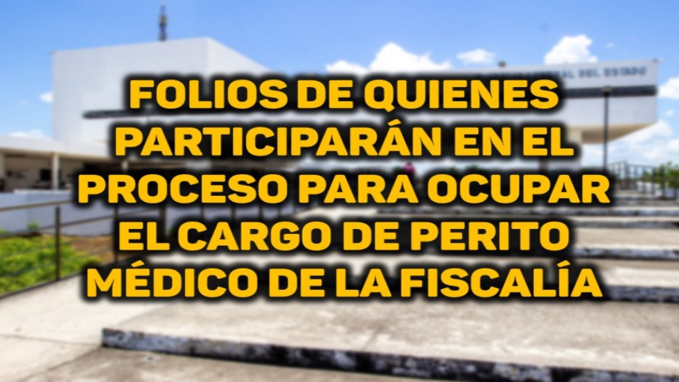 Folios de quienes participarán en el proceso para ocupar el cargo de Perito Médico de la Fiscalía