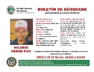 SOLICITAMOS SU APOYO PARA LOCALIZAR A HILARIO VERDE PUC